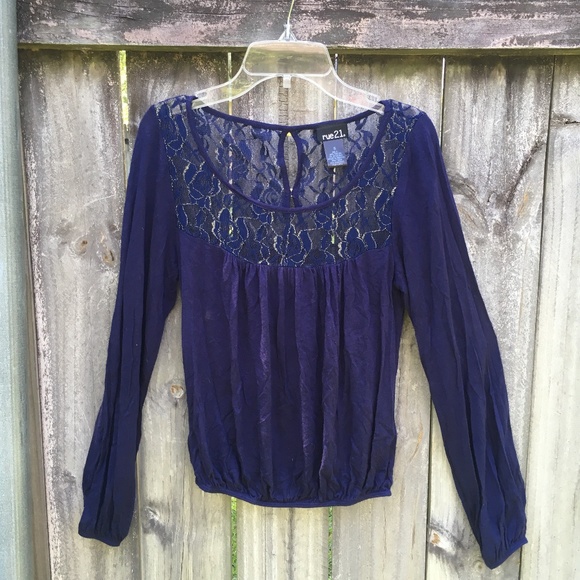 Rue21 Tops - Indigo Lacy Peasant Top